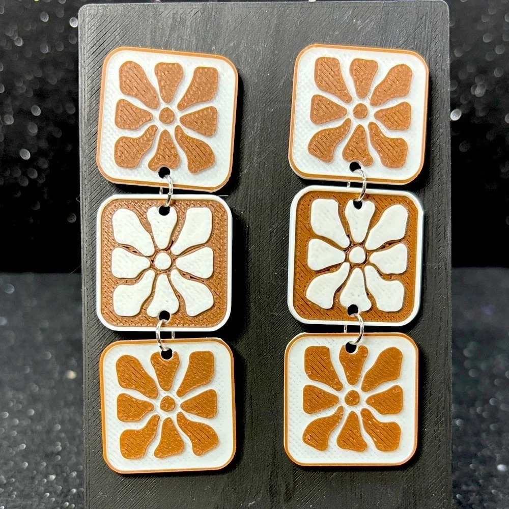 Brown and White Geometric Earrings